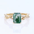 Nature Inspired Emerald cut Moissanite Leaf Gold Engagement Ring