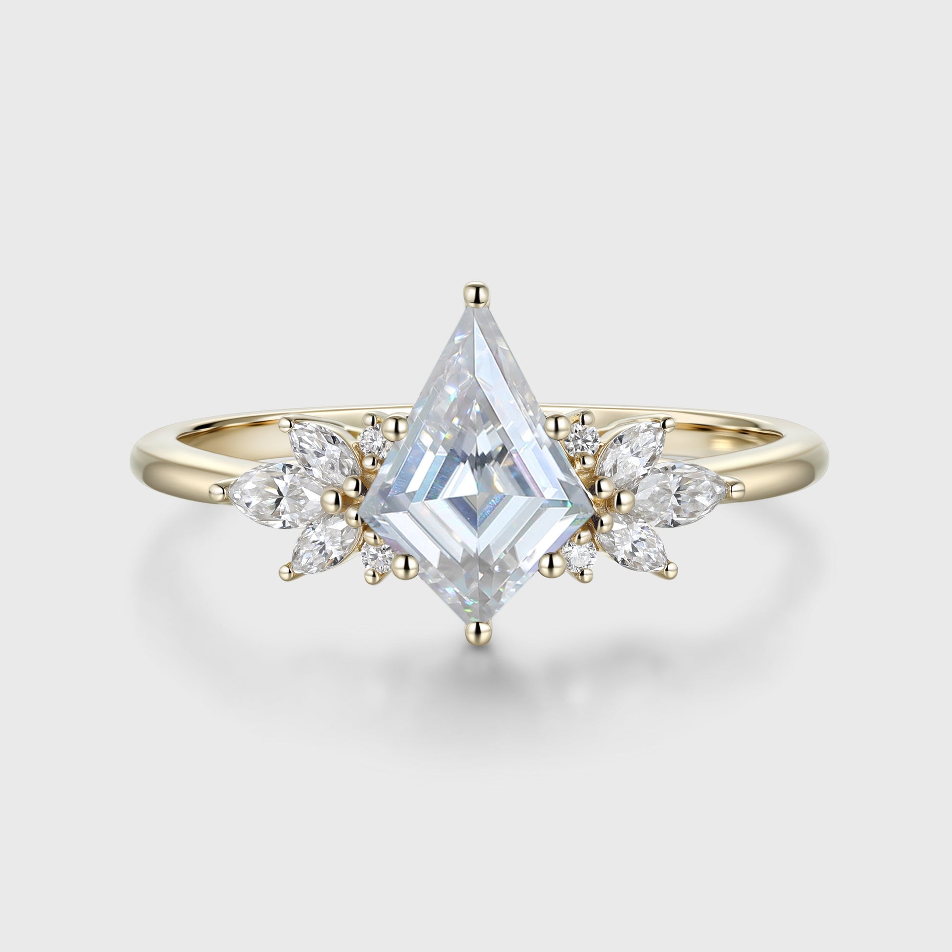 Kite cut Moissanite Cluster Engagement Ring