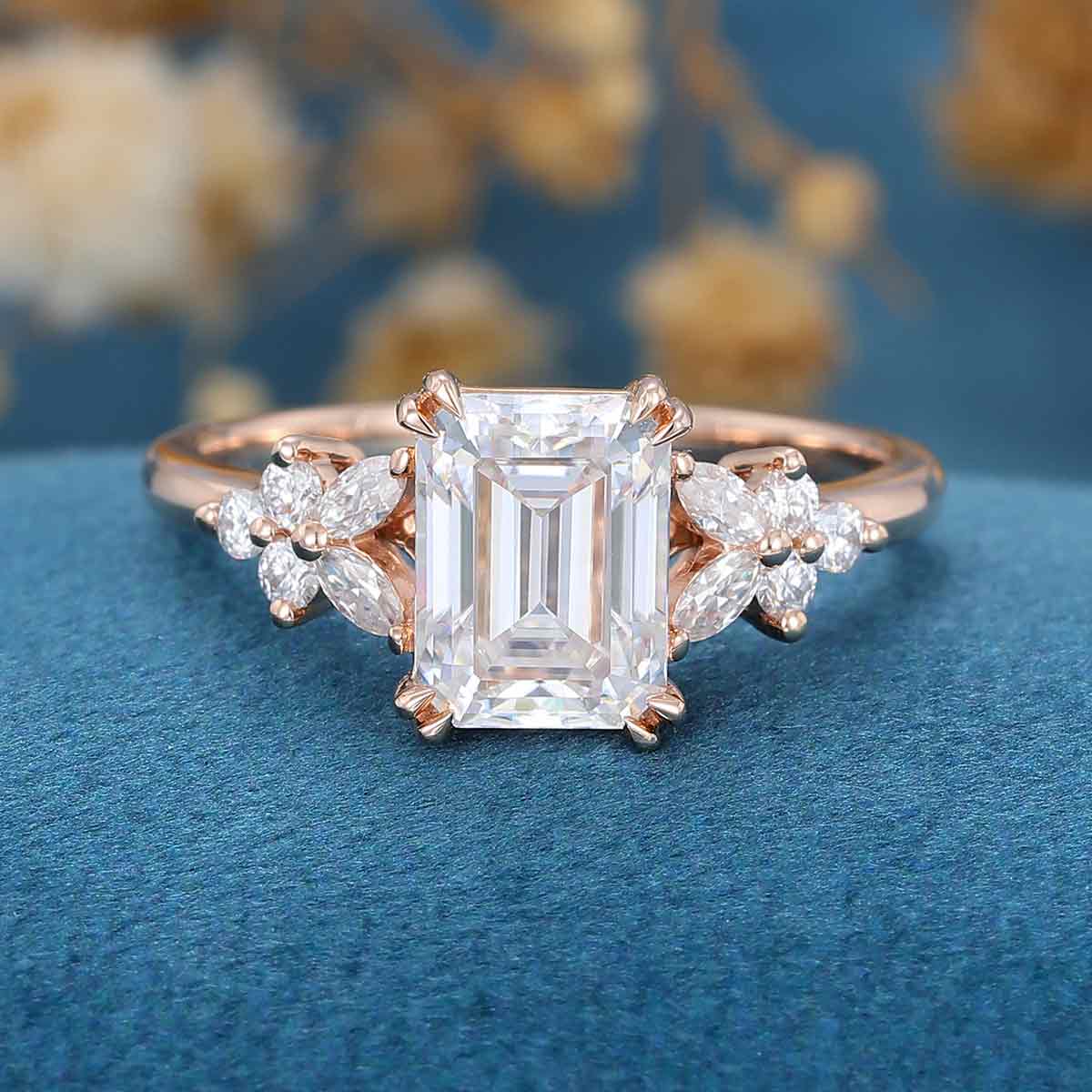 Emerald cut Moissanite Engagement ring