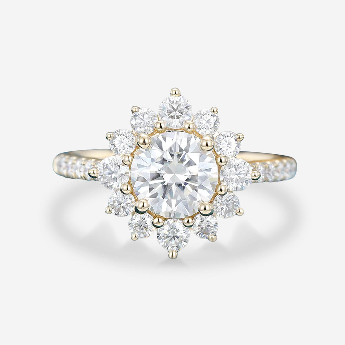 Round Moissanite Halo | Flower Half Eternity Engagement ring