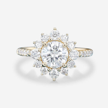 Round Moissanite Halo | Flower Half Eternity Engagement ring