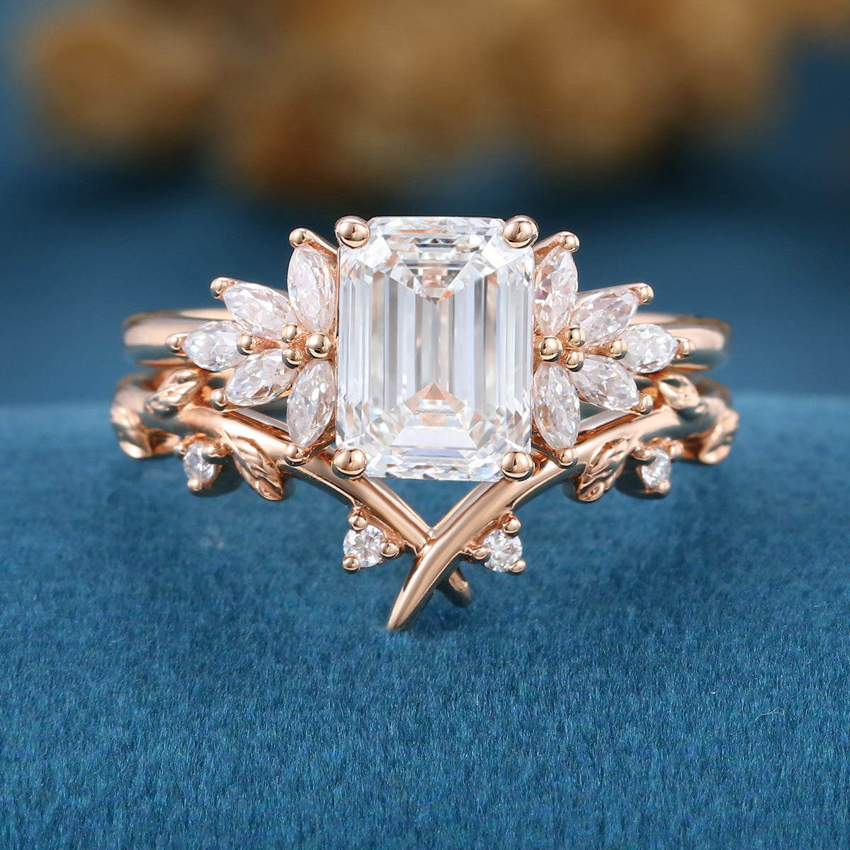 Emerald cut Lab Grown Diamond Wedding bridal set