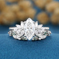 Marquise cut Lab grown Diamond  Engagement ring +Moss agate Wedding Bridal set
