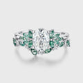 Oval cut Moissanite Engagement ring +Moss agate Wedding Bridal set