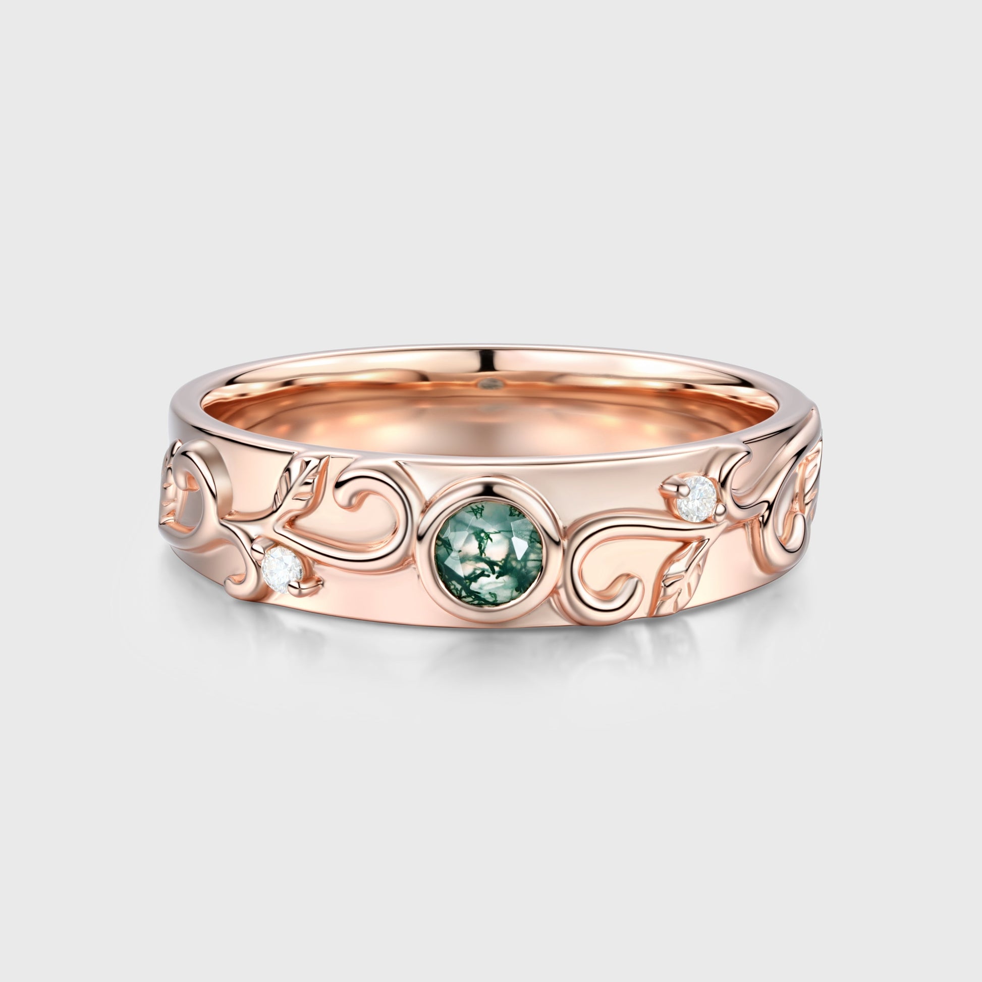 Luxury Men's Moss Agate Engagement Band - Solid gold men ring
