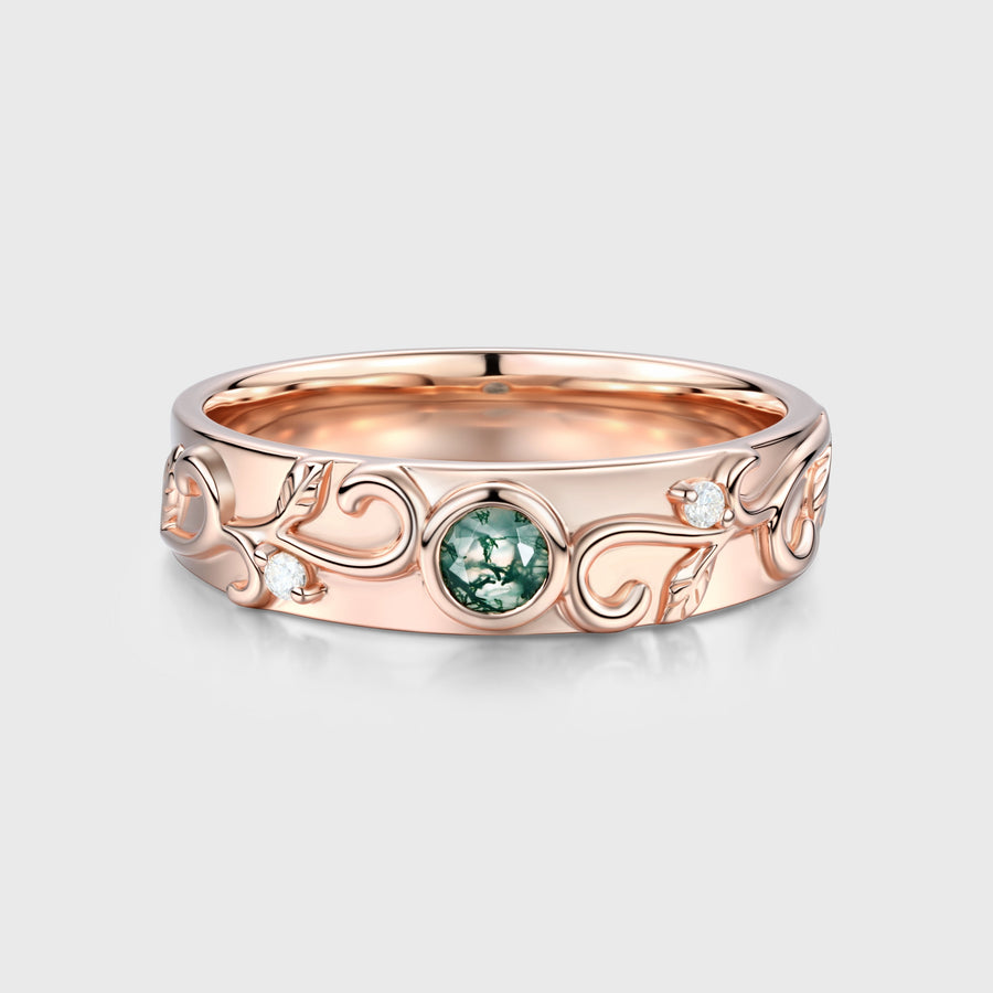 Luxury Men's Moss Agate Engagement Band - Solid gold men ring