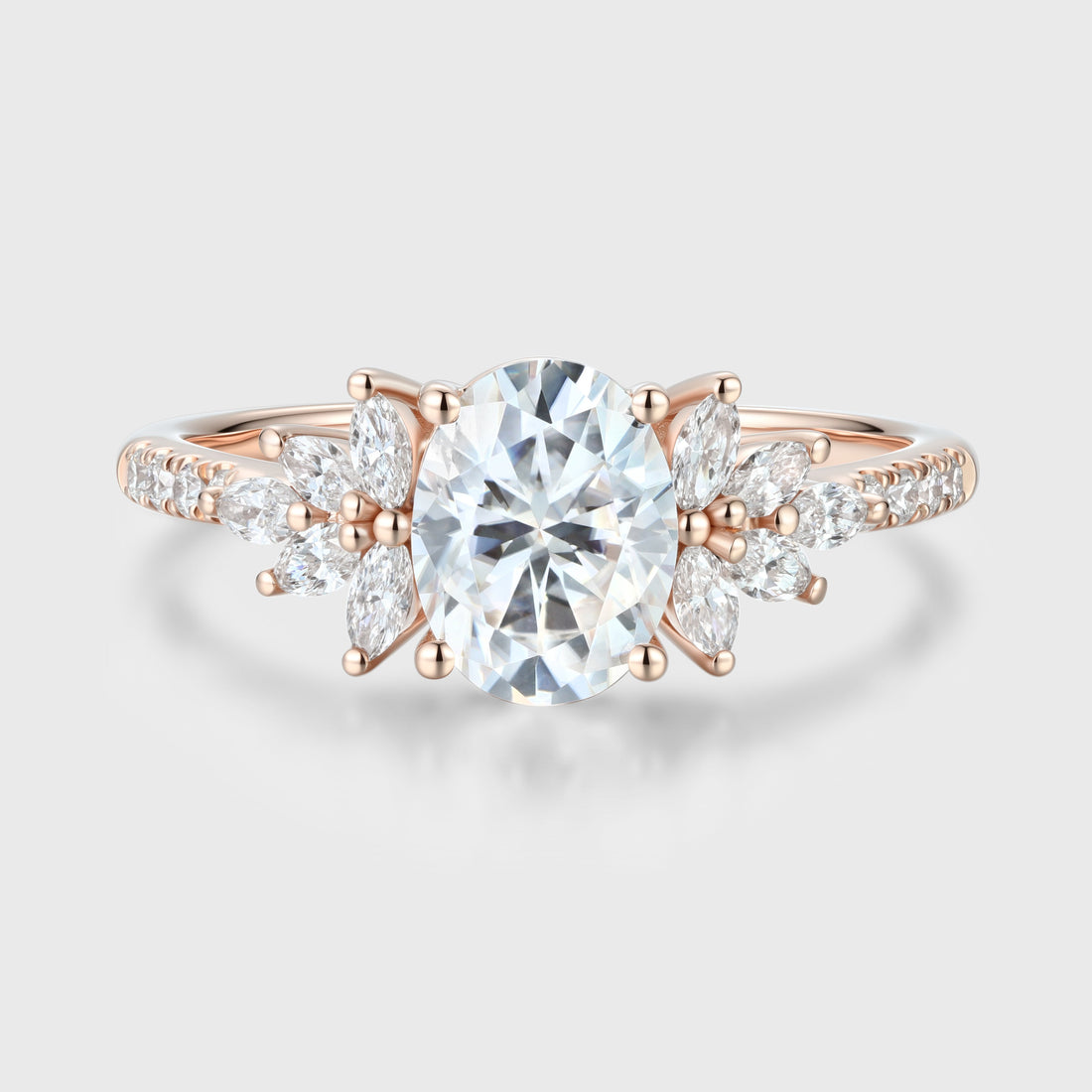 Oval cut Moissanite Cluster | Half Eternity Engagement ring
