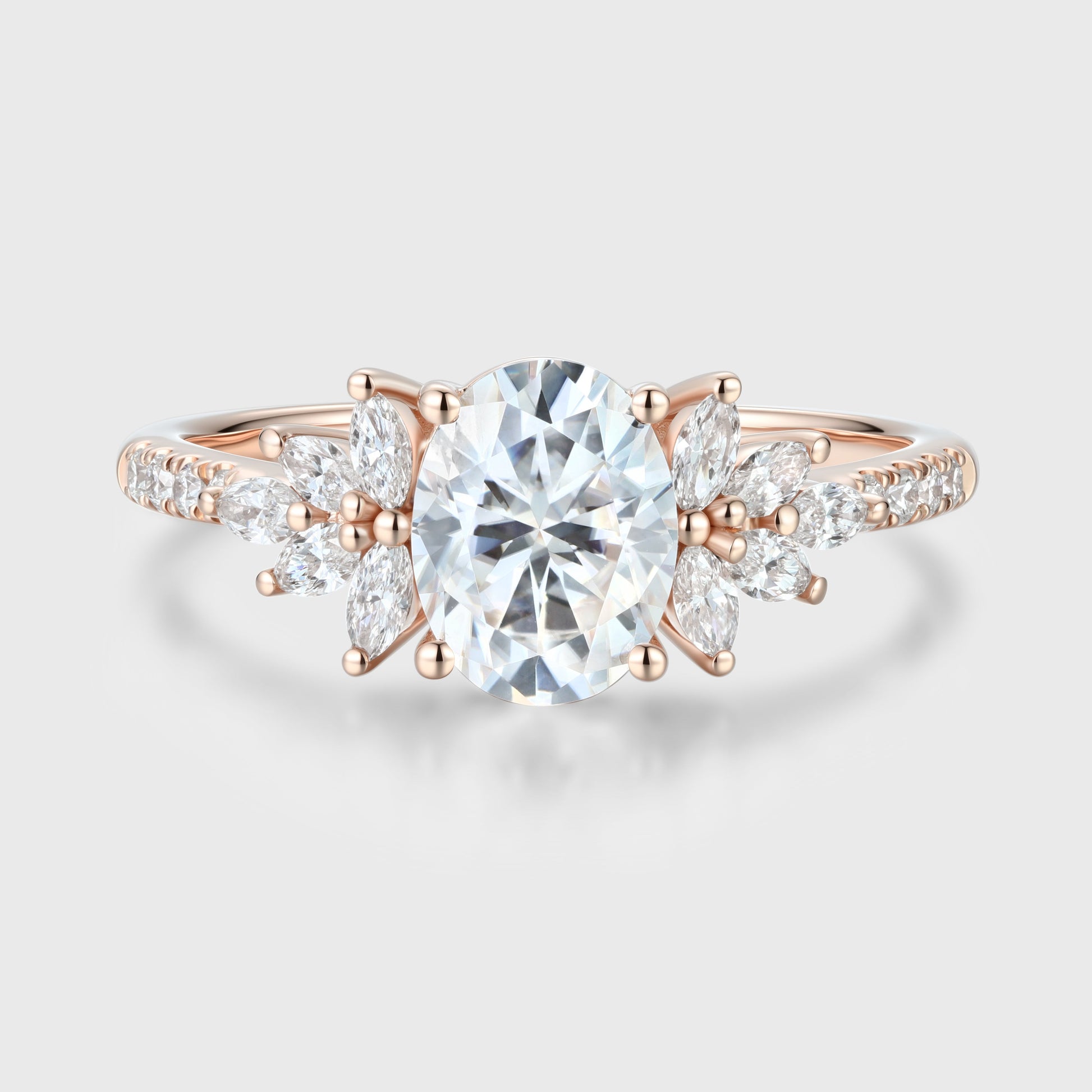 Oval cut Moissanite Cluster | Half Eternity Engagement ring