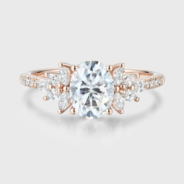 Oval cut Moissanite Cluster | Half Eternity Engagement ring