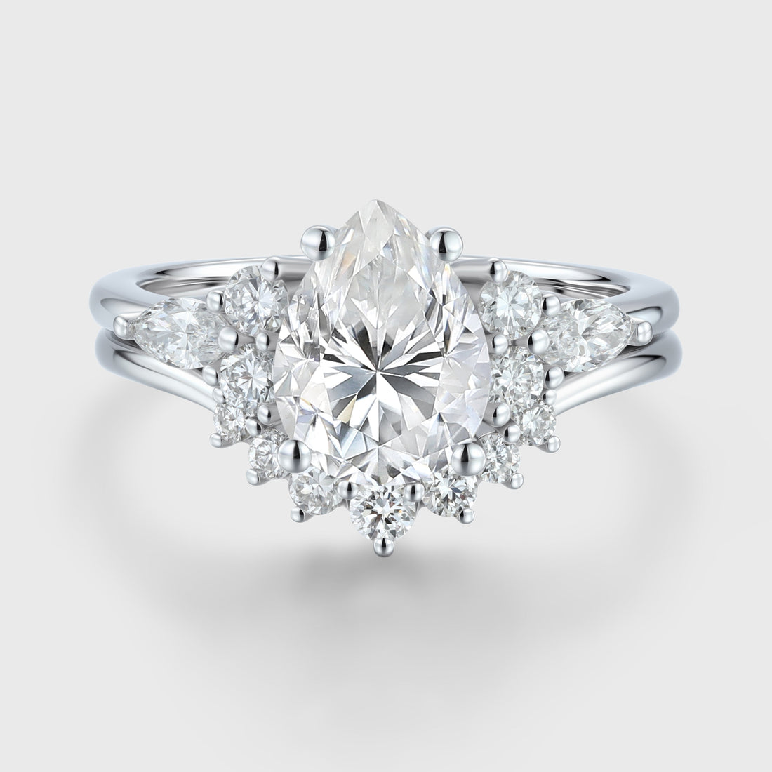 1.25 Carat Pear cut Moissanite Engagement ring Bridal Set