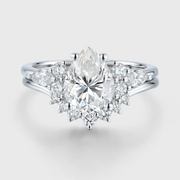 1.25 Carat Pear cut Moissanite Engagement ring Bridal Set