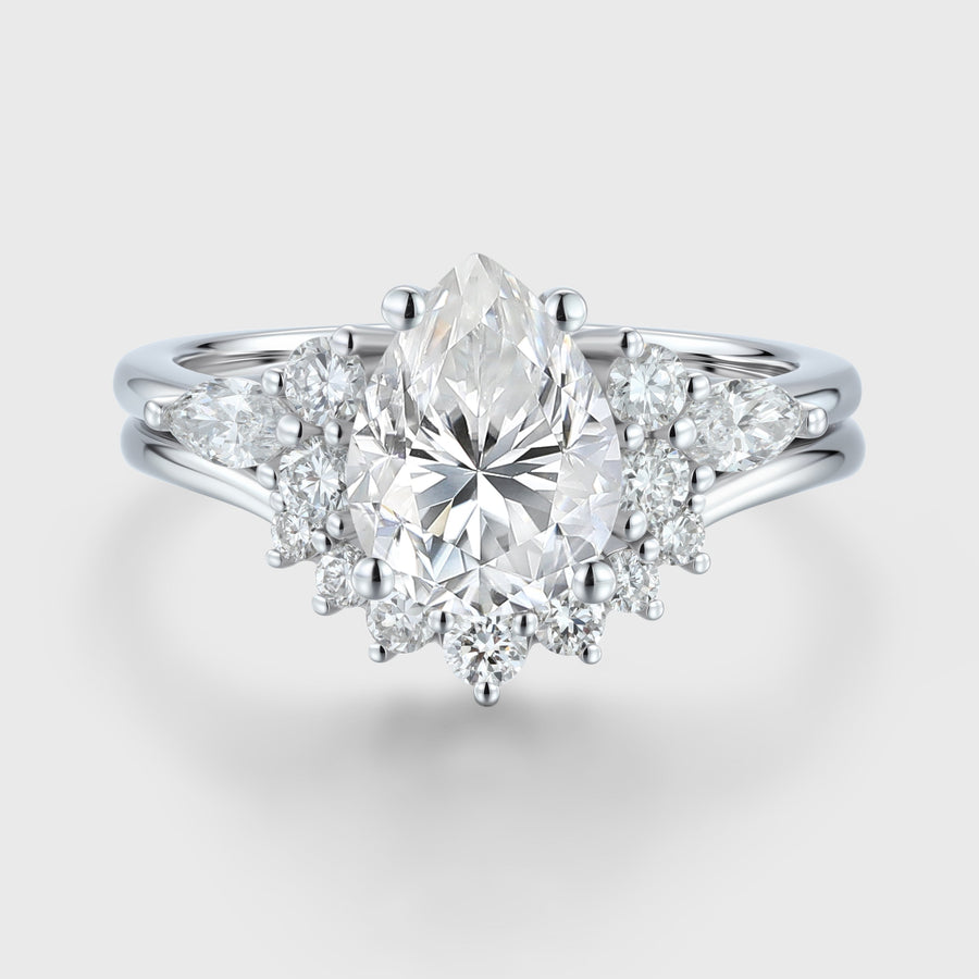 1.25 Carat Pear cut Moissanite Engagement ring Bridal Set
