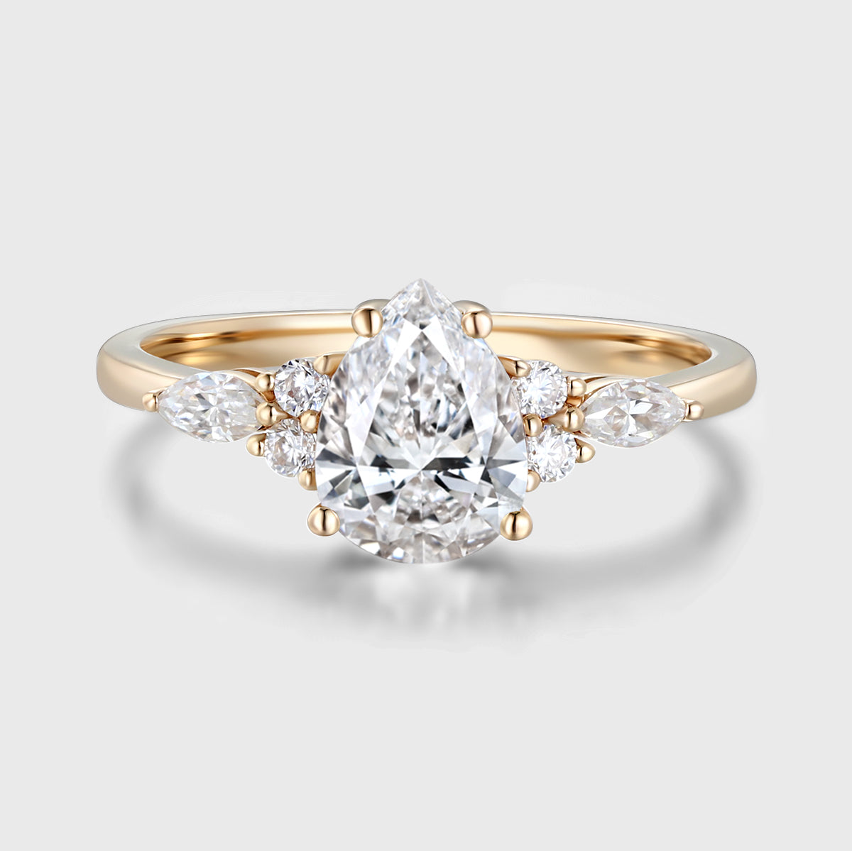 1.0CT~5.0ct Pear cut Lab grown Diamond Cluster Engagement Ring