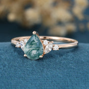 Pear cut Moss Agate Matching Mossanite | Diamonds Gold Engagement Ring