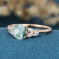 Round cut Moss Agate Matching Mossanite | Diamonds Gold Engagement Ring