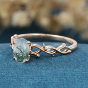 Nature Inspired Oval cut Moss Agate Matching Mossanite | Diamonds twig Gold Engagement Ring