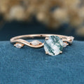 Round cut Moss Agate Matching Mossanite | Diamonds Gold Engagement Ring