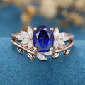 8*10mm Oval cut Sapphire Engagement ring Bridal Set