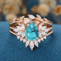 3PCS Pear Cut Turquoise Cluster Engagement ring Set Bridal Set