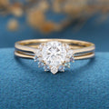 Round cut Moissanite Engagement ring Bridal Set