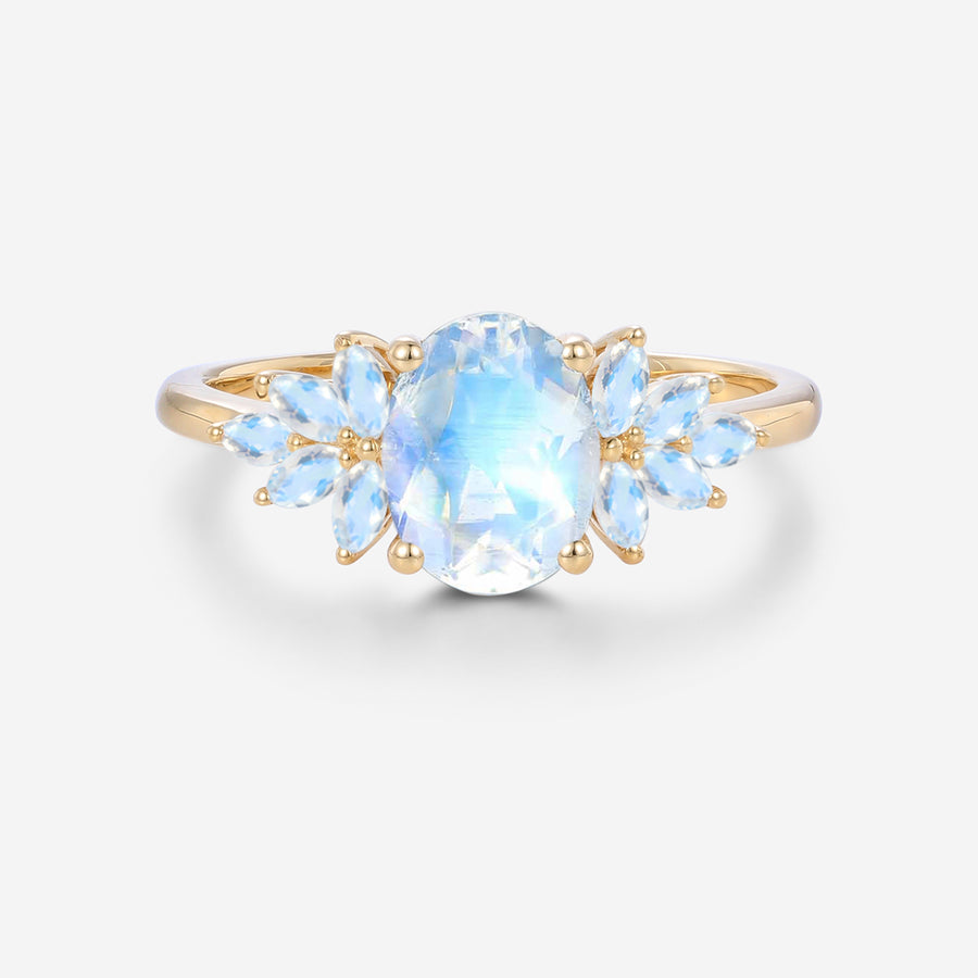 Oval cut moonstone cluster Engagement ring
