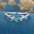 Marquise cut emerald leaf Curved Wedding Band Ring