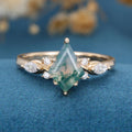 Kite Cut Natural Green Moss Agate Cluster Engagement Ring