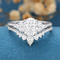 2PCS Oval Moissanite Cluster Engagement ring Bridal Set