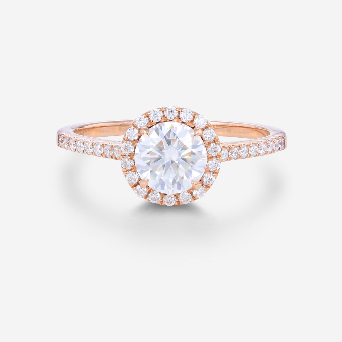 Round cut Halo Moissanite Half Eternity Engagement Ring