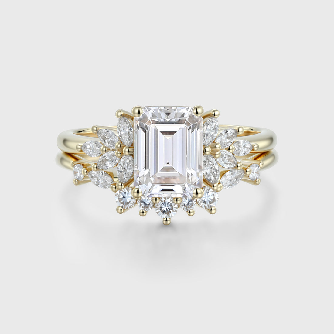 Emerald cut Moissanite Engagement ring Bridal Set