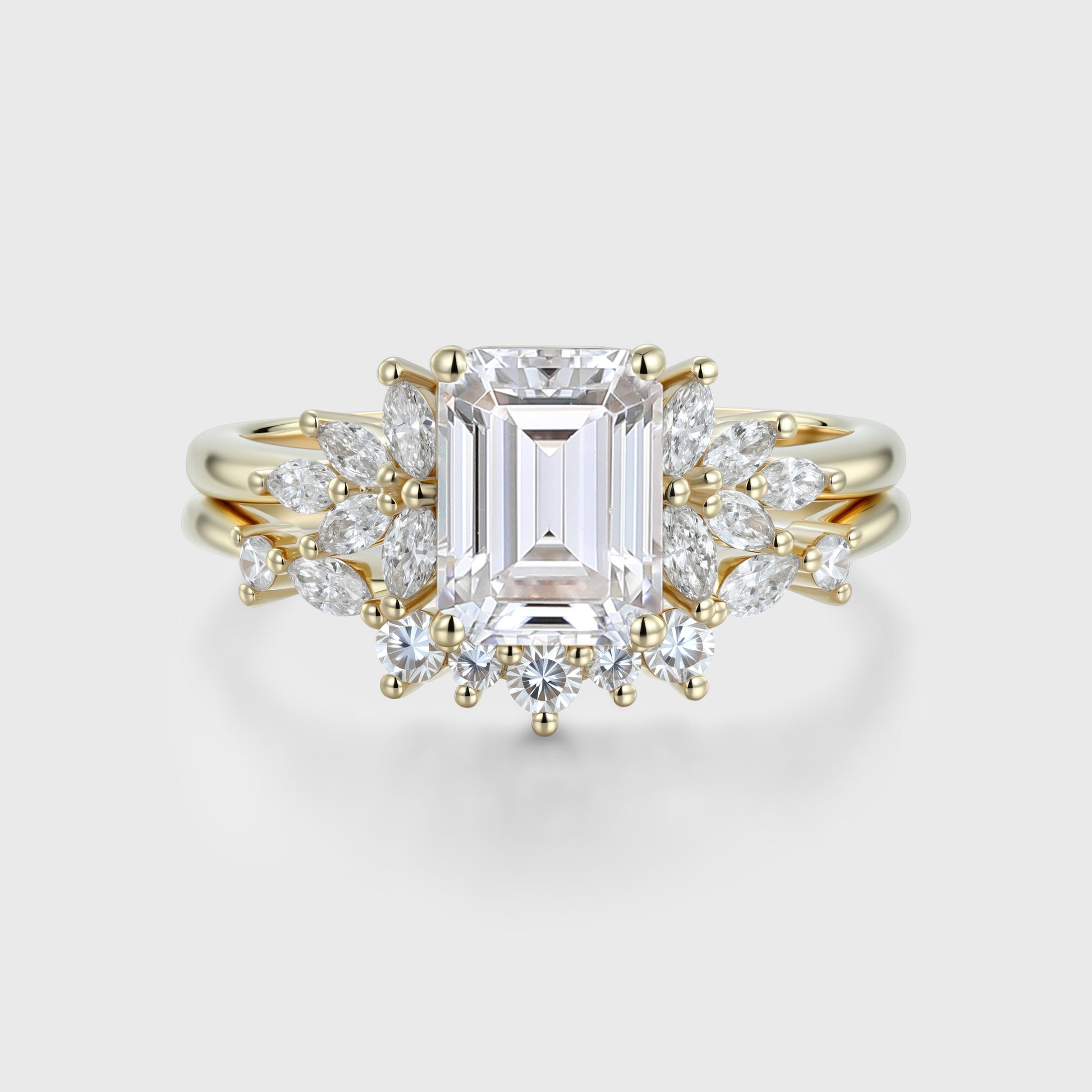 Emerald cut Moissanite Engagement ring Bridal Set