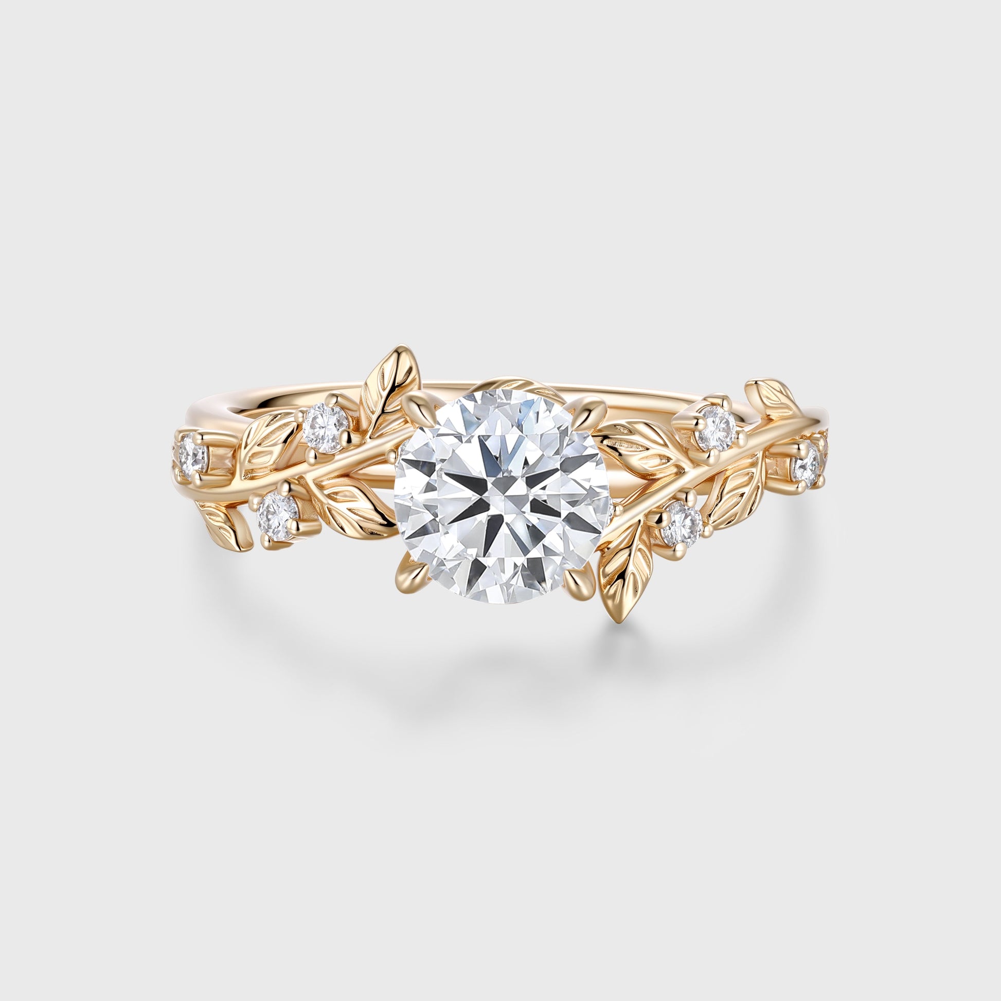 1.0CT~5.0CT Round cut Lab Grown Diamond Cluster Leaf Gold Engagement Ring