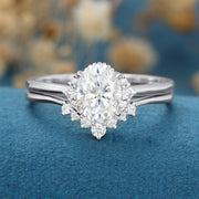 1.5 Carat Oval cut Moissanite Engagement ring Bridal Set
