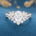 1.5 Carat Oval cut Moissanite Cluster Engagement Ring Set