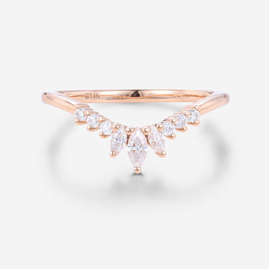 Marquise cut Moissanite | Diamond Curved Wedding Band Ring