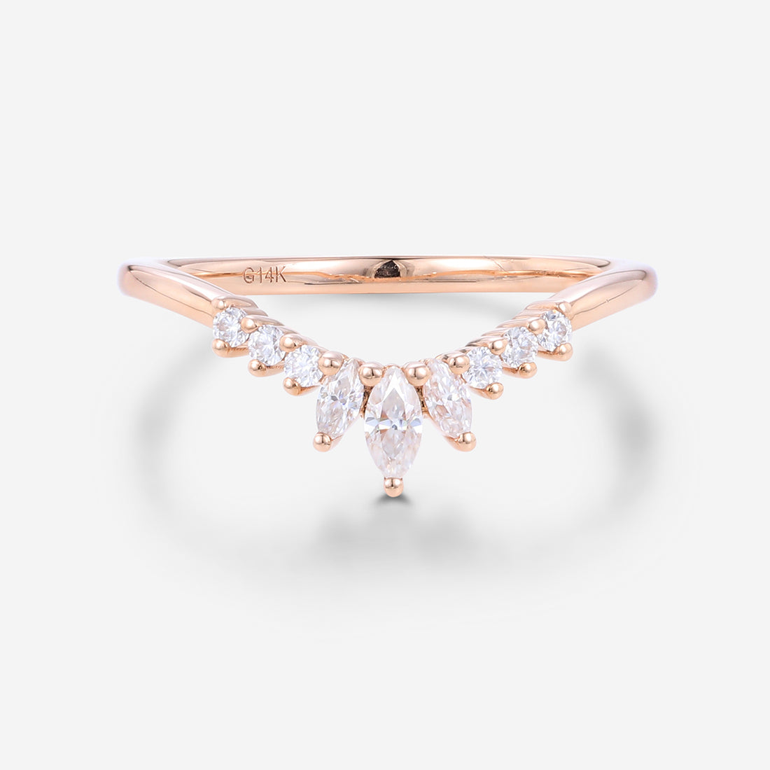 Marquise cut Moissanite | Diamond Curved Wedding Band Ring