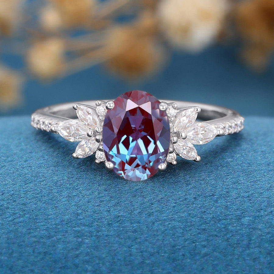 1.5Carat Oval cut Alexandrite | Diamond Engagement ring