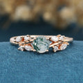 Round cut Moss Agate Matching Mossanite | Diamonds Gold Engagement Ring