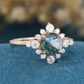 Round cut Moss Agate Halo Mossanite | Diamonds Gold Engagement Ring