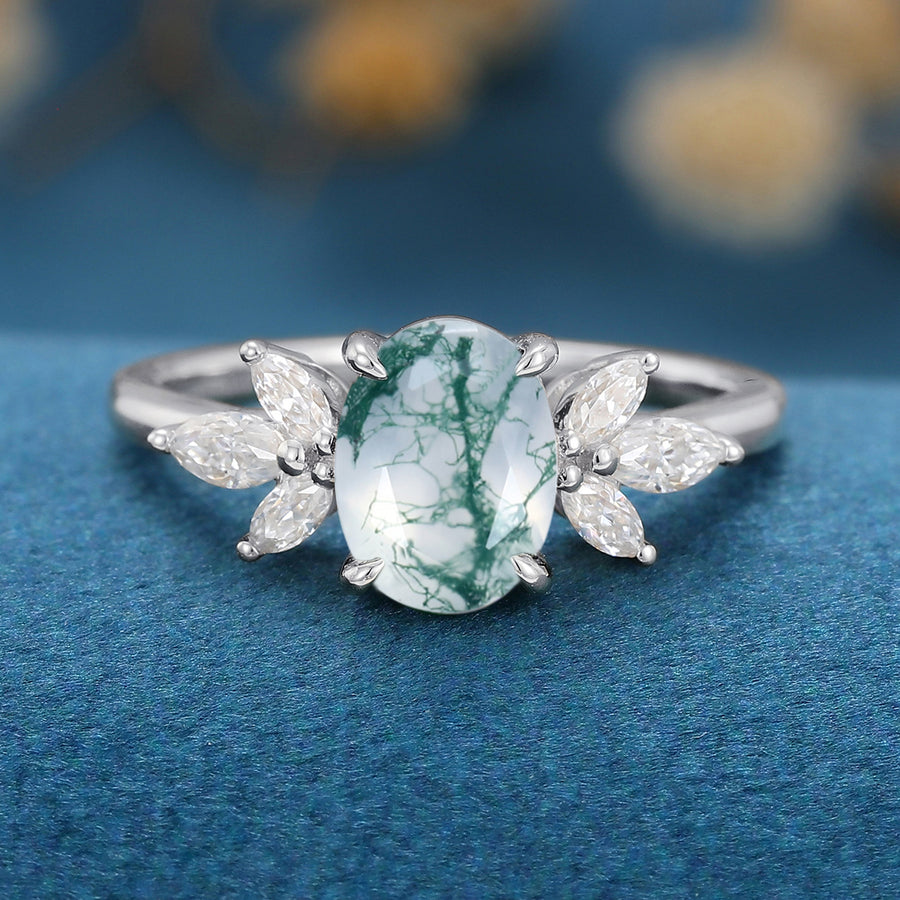 1.5ct Oval cut Moss Agate Engagement Ring