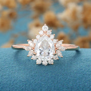 Pear cut Moissanite Cluster |  Halo Engagement Ring