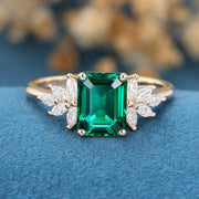 7*9mm Emerald cut Lab Emerald Engagement Ring