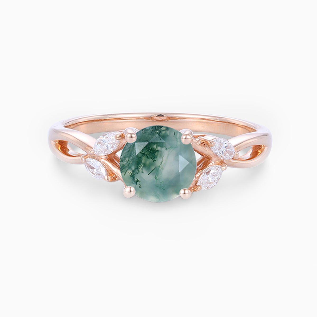 Round cut Moss Agate Matching Mossanite | Diamonds Gold Engagement Ring