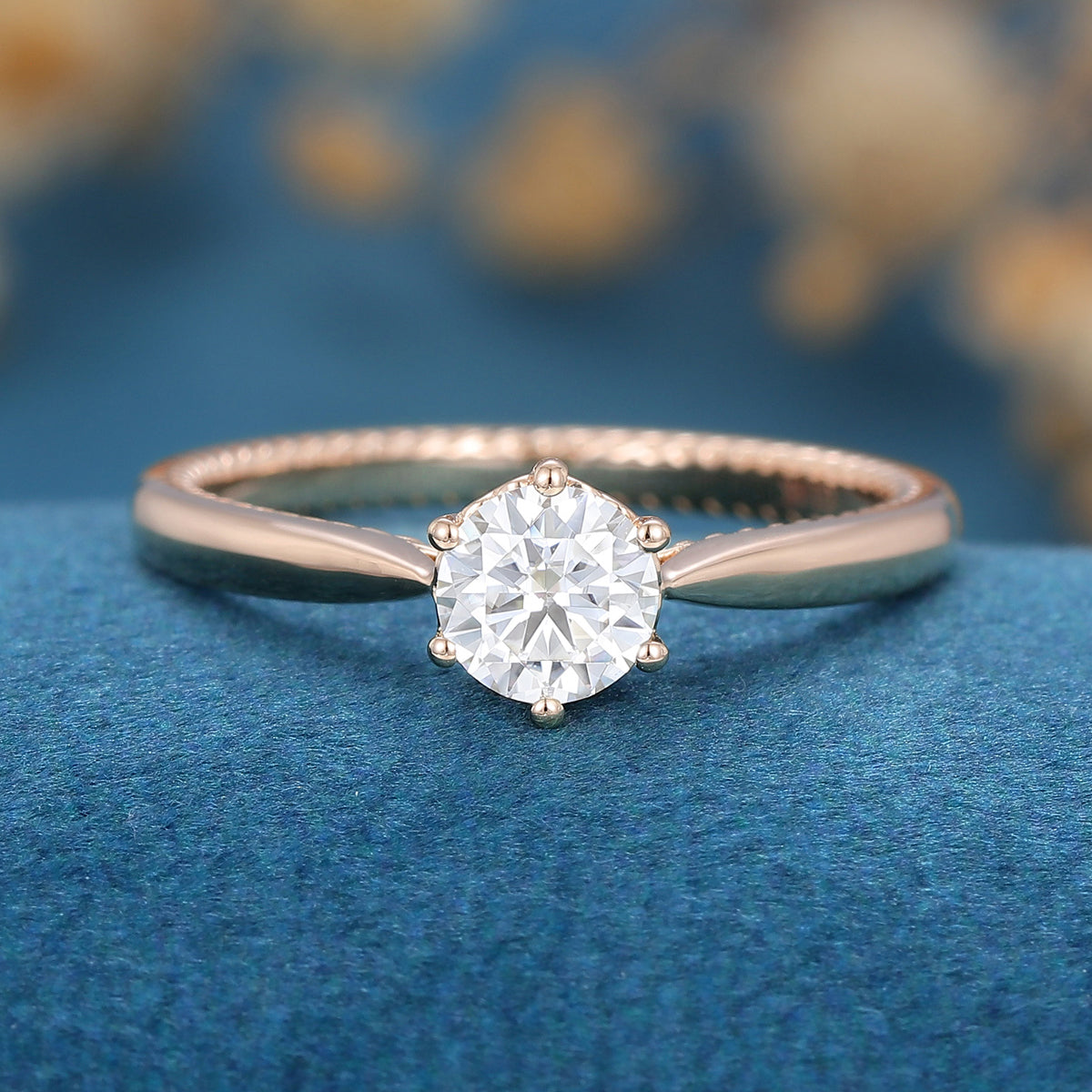 Round cut Moissanite Minimalist Engagement Ring