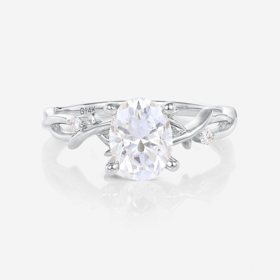 Nature Inspired Oval cut Moissanite Leaf Gold Engagement Ring