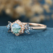 Round cut Moss Agate Matching London blue Topaz | Diamonds Gold Engagement Ring