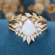 3PCS Pear cut Opal Engagement ring Bridal Set
