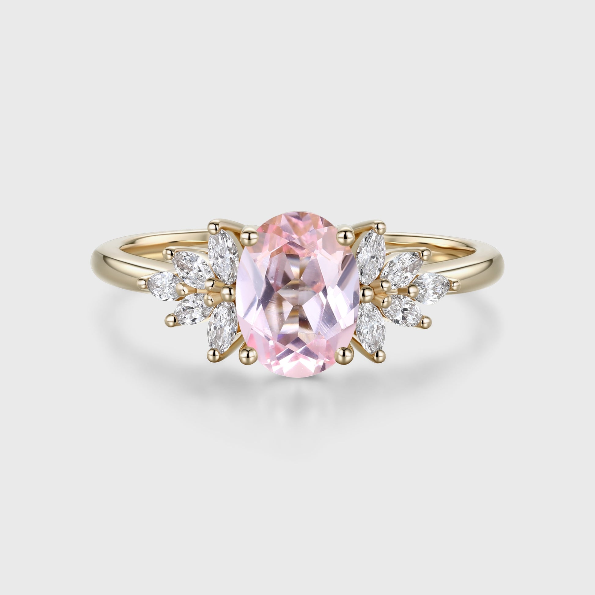 Oval Shaped Lab Grown Pink Sapphire Moissanite Cluster Engagement ring