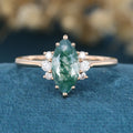 Marquise cut Moss Agate Matching Mossanite | Diamonds Gold Engagement Ring