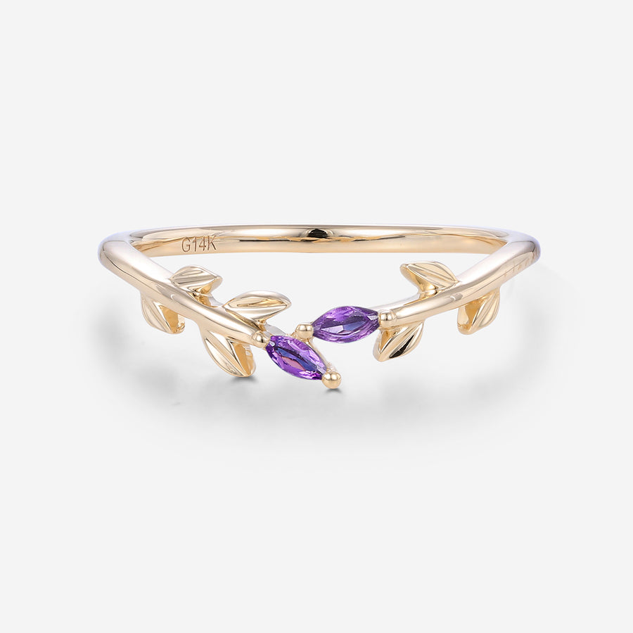 Marquise Amethyst leaf Curved Wedding Band Ring